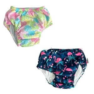 GREEN SPROUTS BABY GIRLS FLORAL & TROPICAL FLAMINGOS REUSABLE SWIM DIAPER NWOT